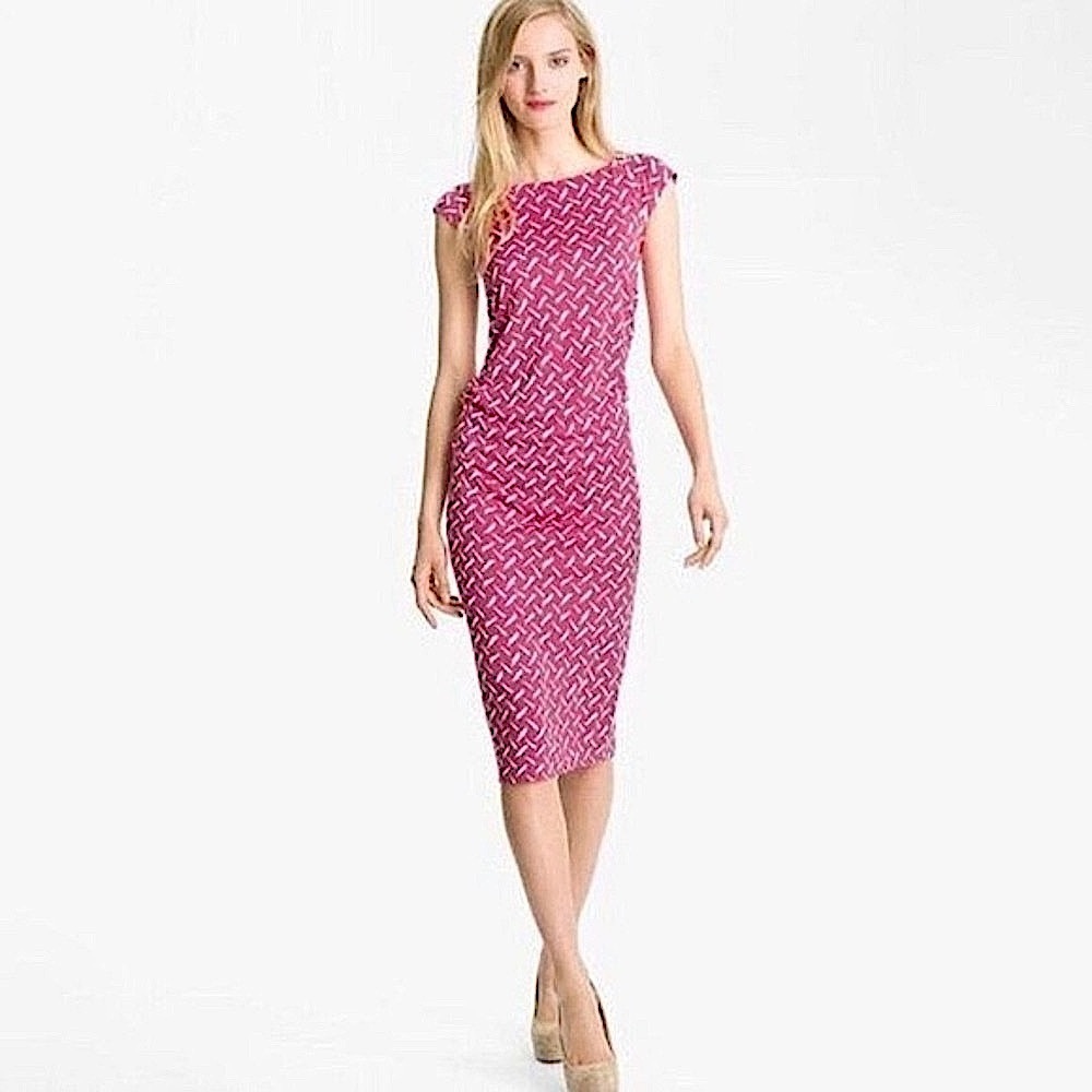 Diane von Furstenberg Gabi 100% Silk Pink Cream Cap-Sleeve Dress Wedding